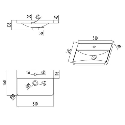 Waschtisch Waschbecken aus Kunststein Einbauwaschbecken 51x35x13.5cm Weiß