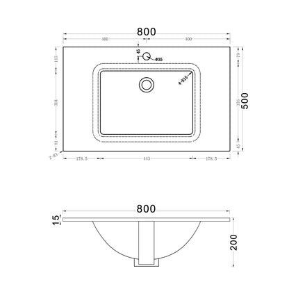 Waschtisch Waschbecken Felsplatte-Becken Einbauwaschbecken 80x50x20cm