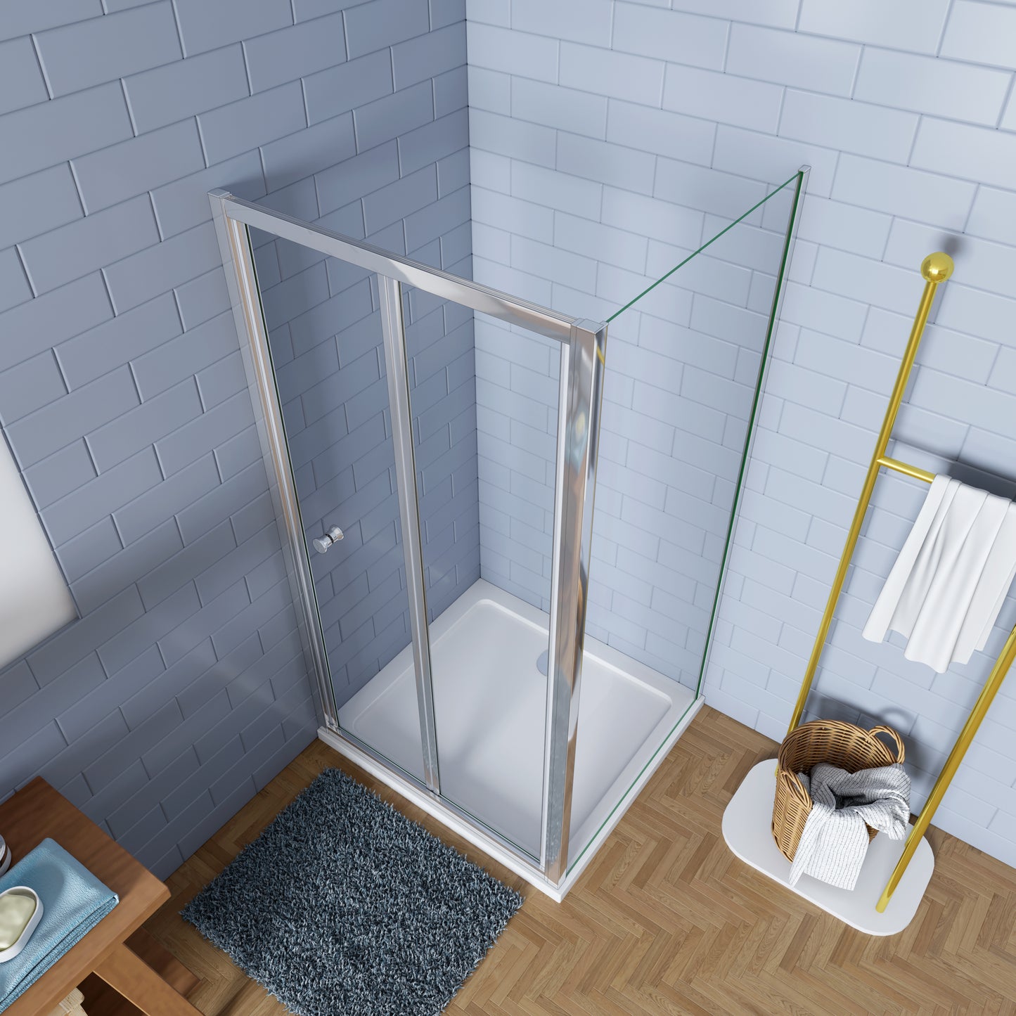 Duschkabine 185cm Falttür mit Seitenwand ESG 5mm Sicherheitsglas Duschabtrennung