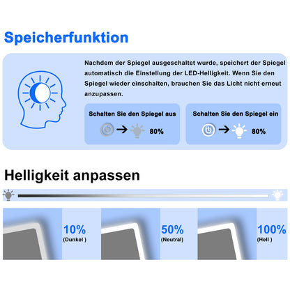 LED Badspiegel 120×70cm Uhr, Touch, Beschlagfrei, 3 Lichtfarbe 2700-6500K ,3x Lupe,Dimmbar,Wandspiegel
