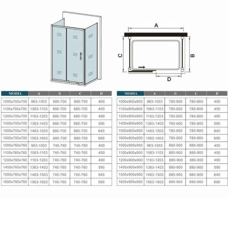 U-Duschkabine 120x80 H. 190 cm Schiebetür mit Seitenwänden Duschabtrennung Glasdusche Duschtrennwand Dimensions
