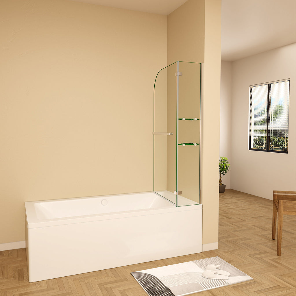 VBChome Faltwand Duschwand 120x140 Cm – Chrom, Spritzschutz Für Badewanne, Einfach Zu Montieren