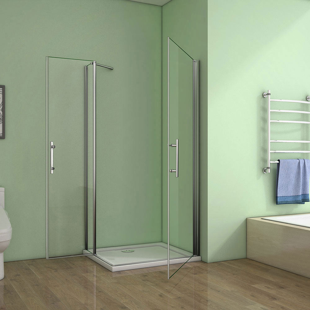 Duschkabine 120x90 x H. 195 cm Falttür+Drehtür Dusche Eckeinstieg Duschabtrennung Glasdusche Dusche Ebenerdig