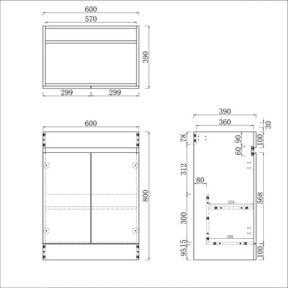 Badmöbel Set 60 cm Breit Dunkelgrau Matt Badezimmermöbel Keramik waschbecken mit unterschrank 2 Soft-Close Türen Standschrank