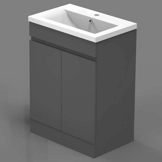 Badmöbel Set 60 cm Breit Dunkelgrau Matt Badezimmermöbel Keramik waschbecken mit unterschrank 2 Soft-Close Türen Standschrank