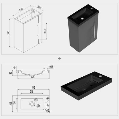 Waschtisch 45 cm Waschbecken mit Unterschrank Gäste WC Badmöbel Set klein Loft Anthrazit