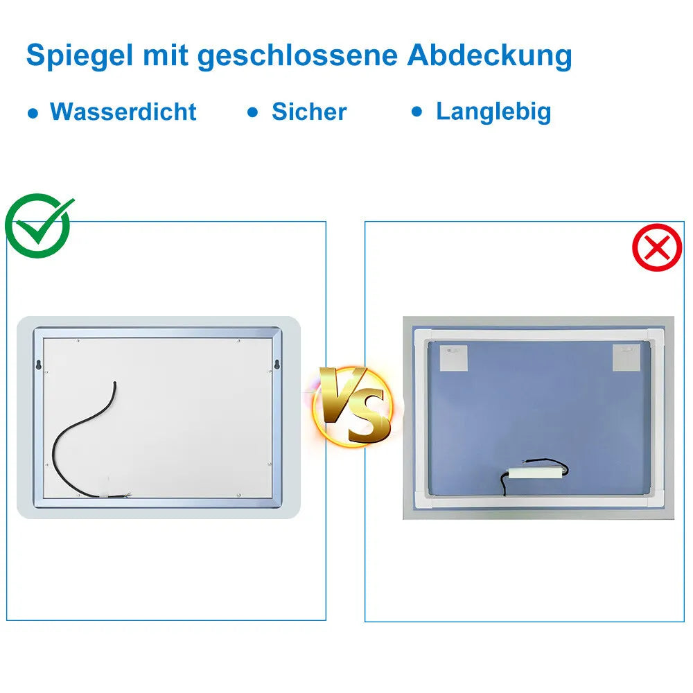 Badspiegel mit Beleuchtung,80x60cm LED Wandspiegel mit Wandschalter/Wandschalter/Touch-Schalter,Beschlagfrei,Badezimmerspiegel mit 3 Lichtfarbe 2700-6500K Dimmbar,IP44
