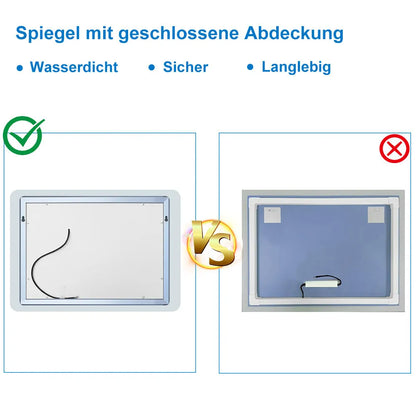 Badspiegel mit Beleuchtung,80x60cm LED Wandspiegel mit Wandschalter/Wandschalter/Touch-Schalter,Beschlagfrei,Badezimmerspiegel mit 3 Lichtfarbe 2700-6500K Dimmbar,IP44