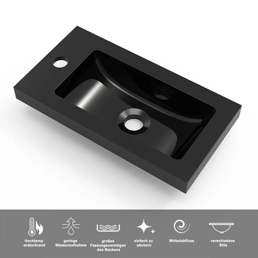 Waschtisch Waschbecken Einbauwaschbecken Weiß Künstlicher Marmor Schwarz.44.5x23.5x8cm