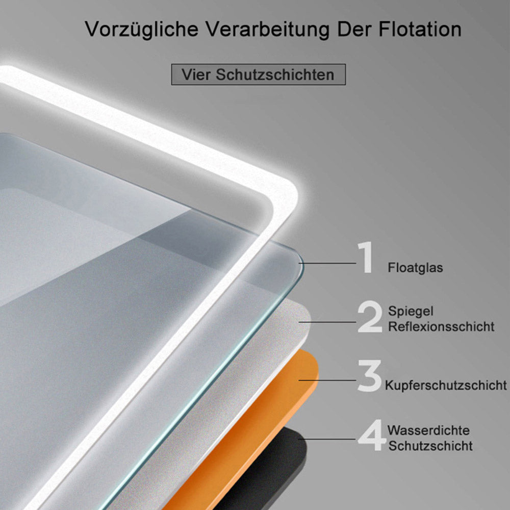 Kaltweiß LED Spiegel 120×70 cm TOUCH BESCHLAGFREI Wandspiegel mit Beleuchtung Lichtspiegel Einzel Touch-Schalter