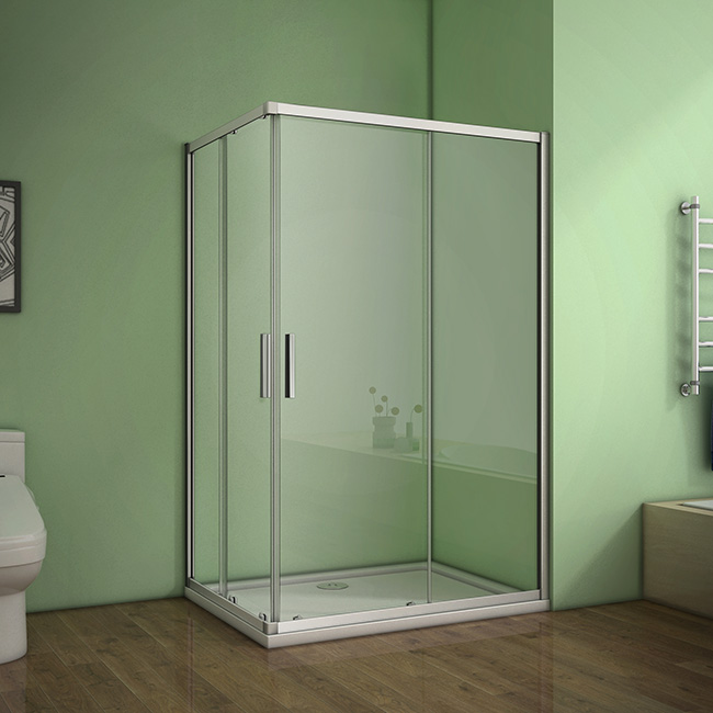 Duschkabine Eckeinstieg Duschabtrennung Schiebetür ESGGlas Dusche Duschwand 100x80x185cm + Duschtasse - zum Schließen ins Bild klicken