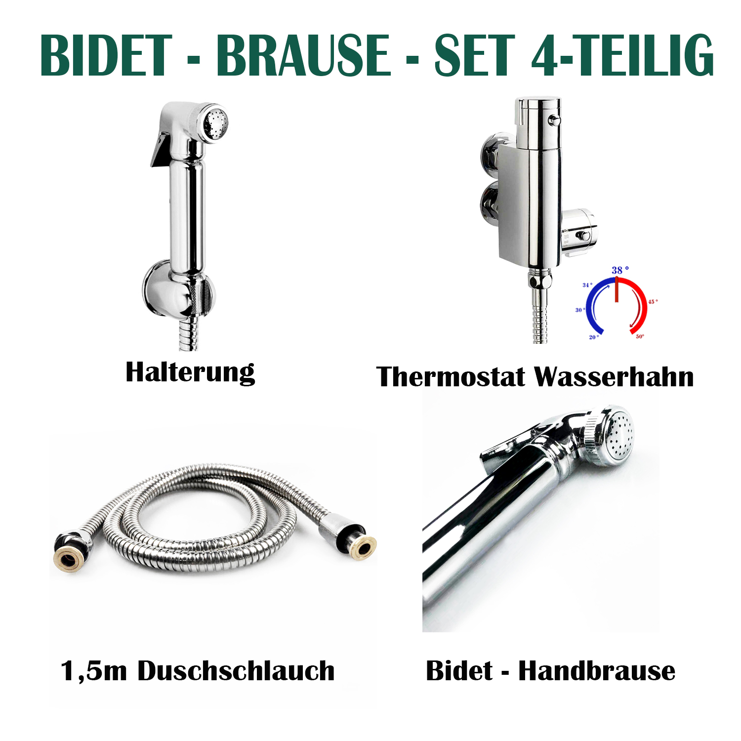 Thermostat Bidet Brause mit Halter Edelstahl WC Handbrause Duschkopf Intim Hygiene Dusche Bad Set