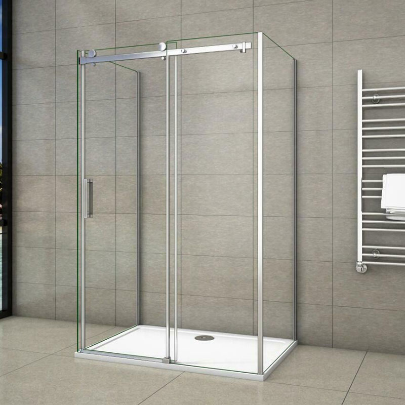 100-160cm U-FORM Duschabtrennung Duschkabine Dusche U-Kabine Drehtür ESG-Glas Duschwand 8mm Echtglas