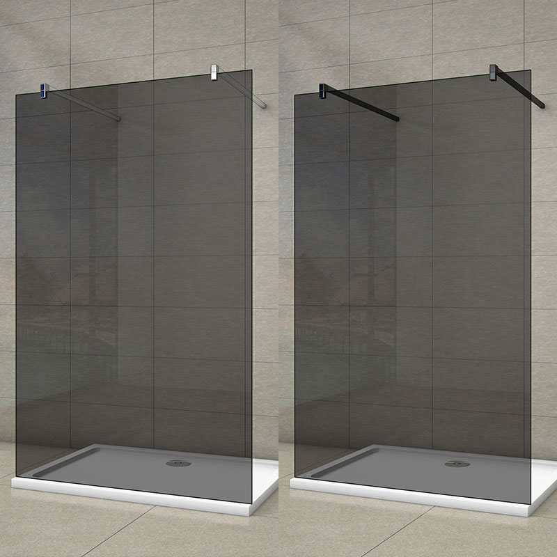 begehbare dusche B.70-140cm H.200cm Walk in Duschwand Rauchglas mit Glasschutzfolie 8mm NANO Glas bäder+2xStabilisator
