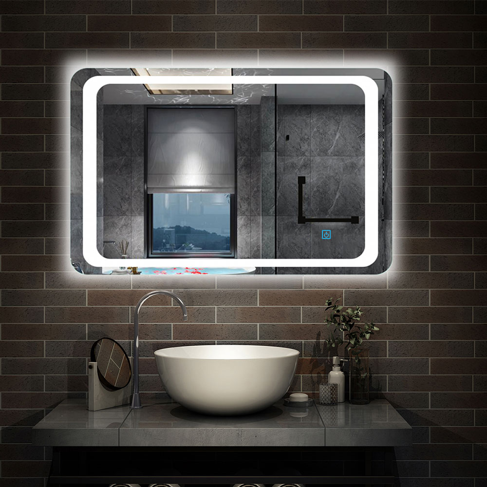 Lichtspiegel 90x65 cm Spiegel mit Beleuchtung TOUCH BESCHLAGFREI LED Spiegel Wandspiegel EINZEL Touch-Schalter