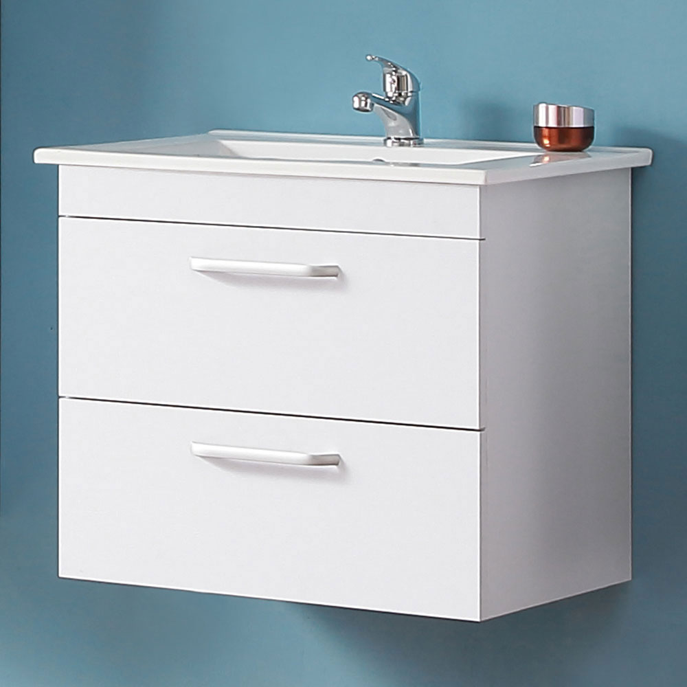 Badezimmer Möbel Set 60 cm Waschtisch mit Unterschrank Keramikbecken Badmöbel Set Weiß