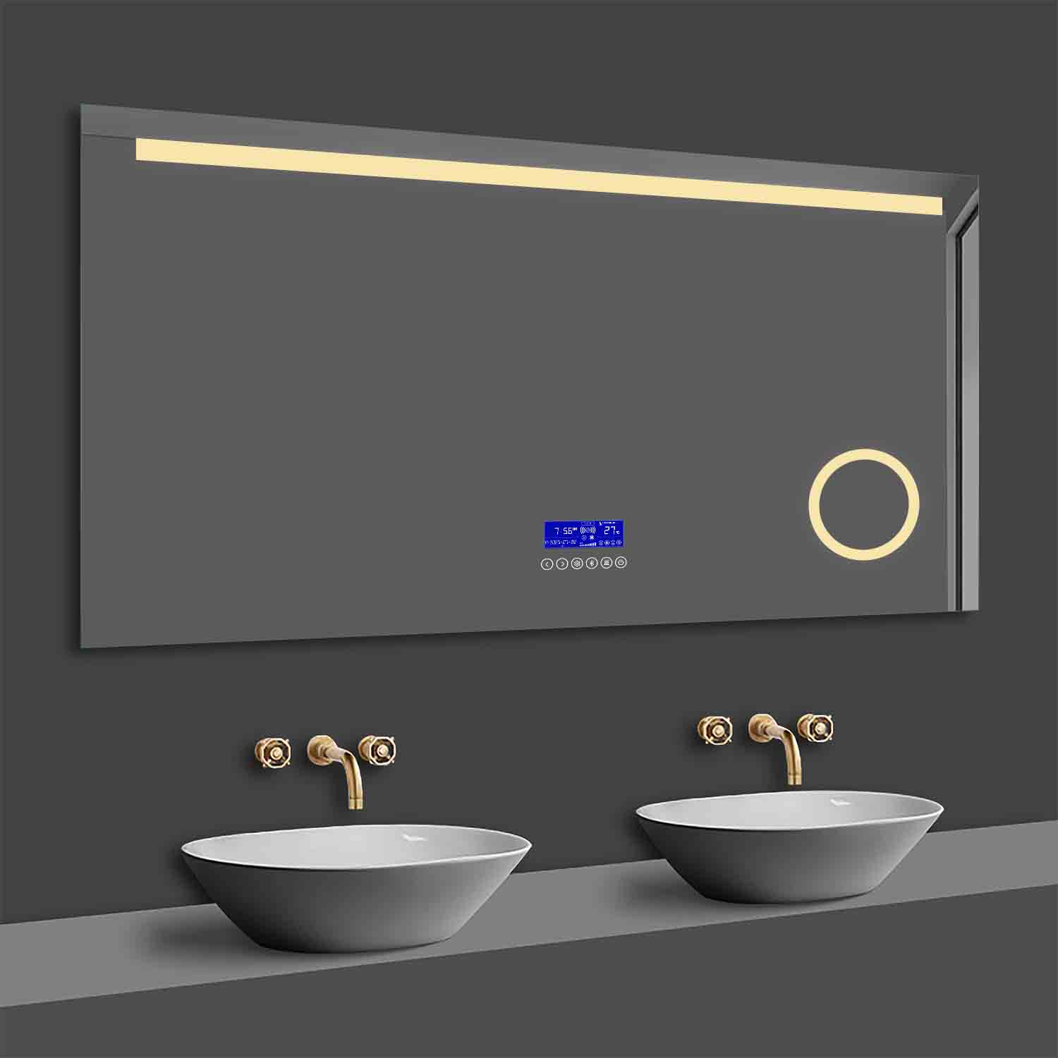 LED Spiegel 80x60 cm Bluetooth LED Schminkspiegel TOUCH BESCHLAGFREI Wandspiegel Kalt/Warmweiß