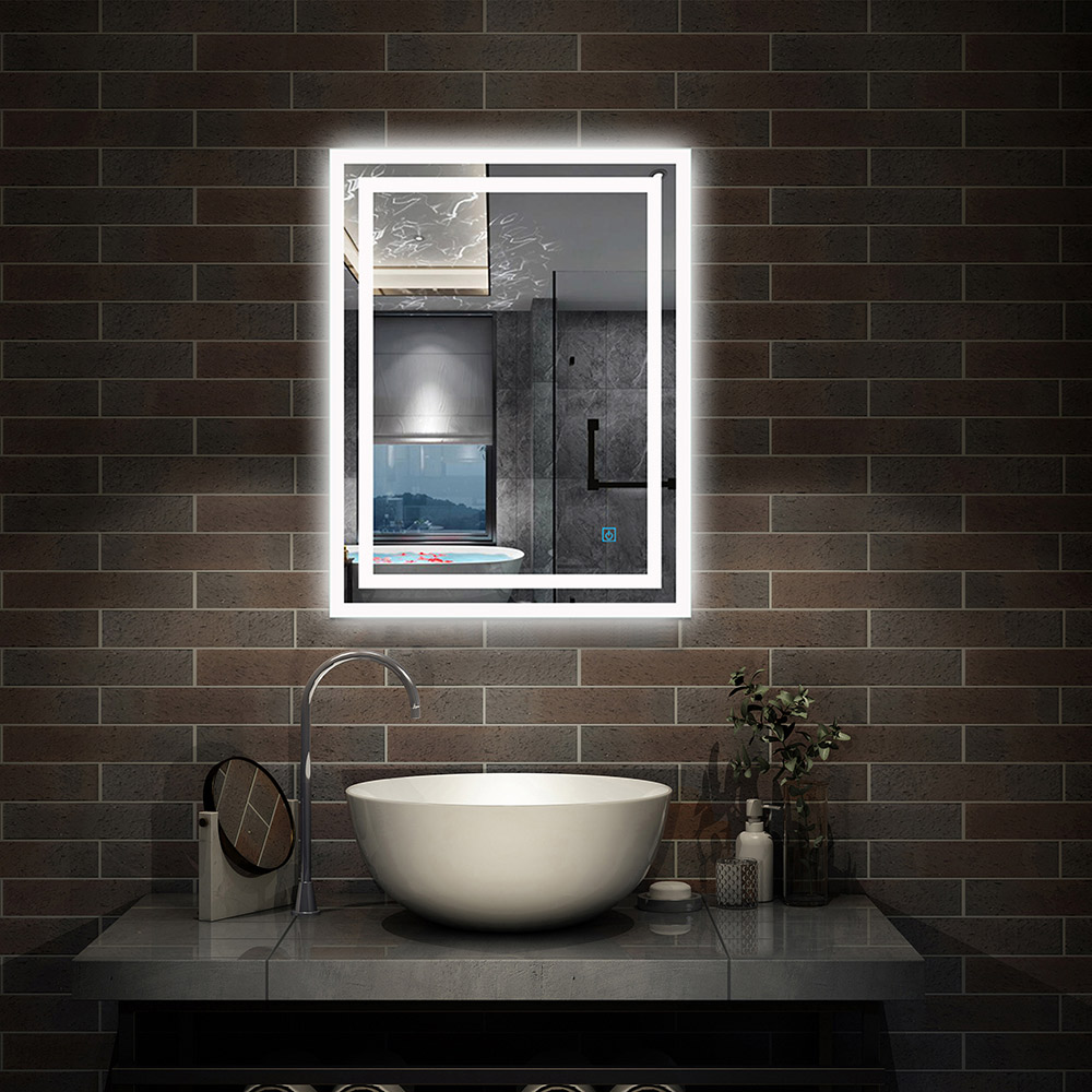 Kaltweiß LED Spiegel 50×70 cm TOUCH BESCHLAGFREI Wandspiegel mit Beleuchtung Lichtspiegel Einzel Touch-Schalter
