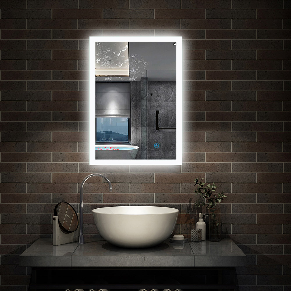 Kaltweiß LED Spiegel 50×70 cm TOUCH BESCHLAGFREI Wandspiegel mit Beleuchtung Lichtspiegel Einzel Touch-Schalter - zum Schließen ins Bild klicken
