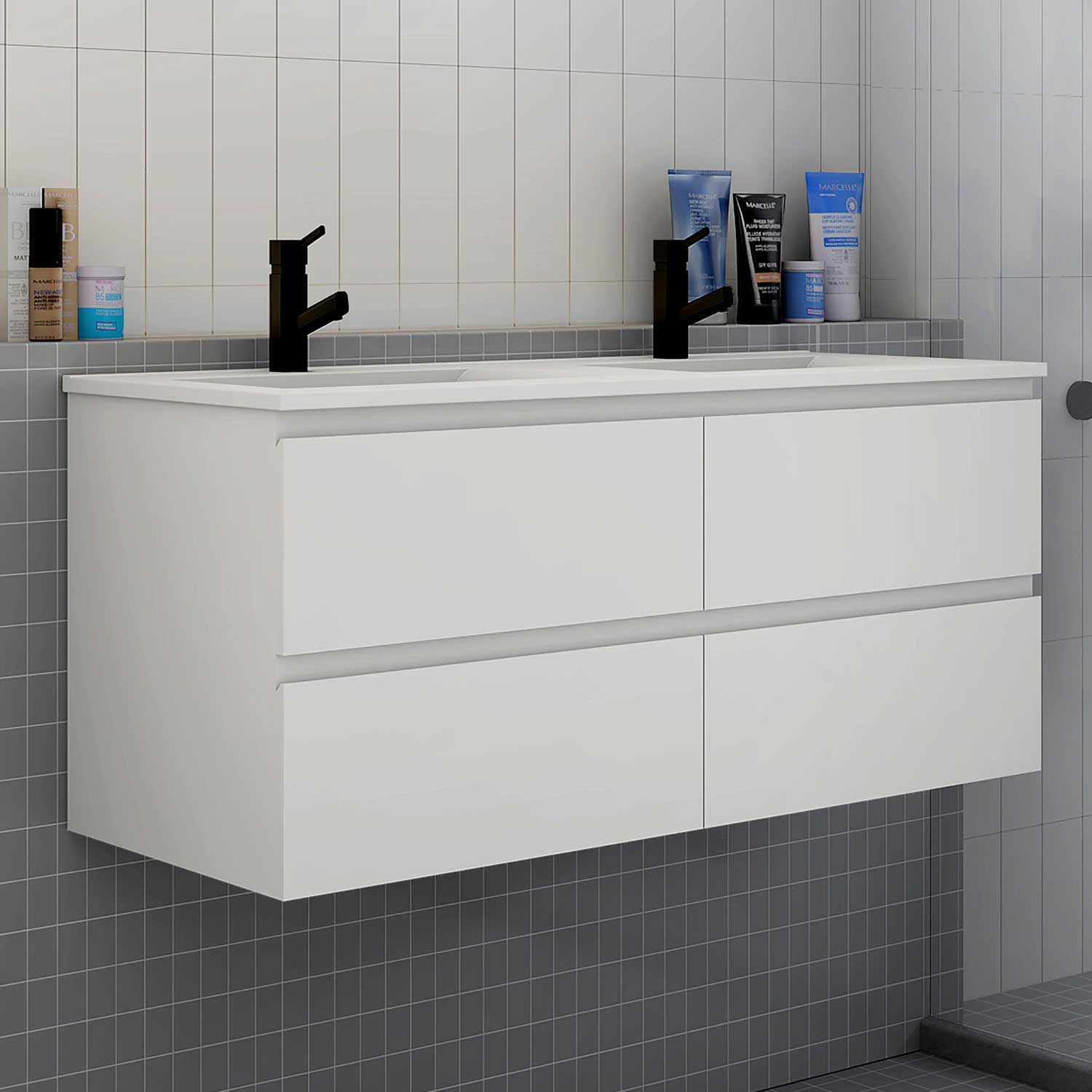Badmöbel Set 120 cm Weiß Waschbecken mit Unterschrank Soft-Close