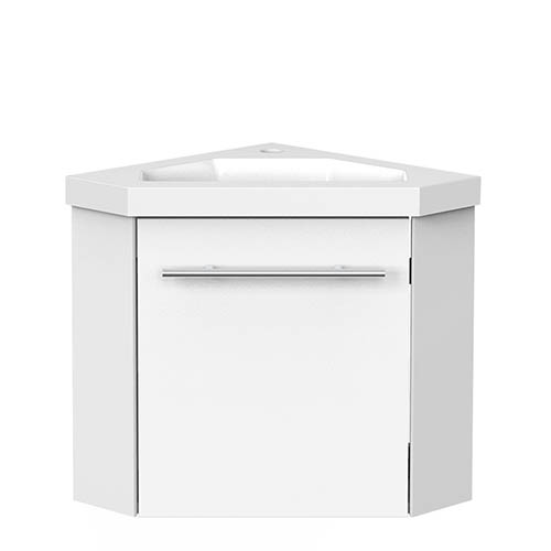 Eck-Badmöbel Set Weiß Waschbecken mit Unterschrank inkl. 1-Tür Soft-Close Funktion