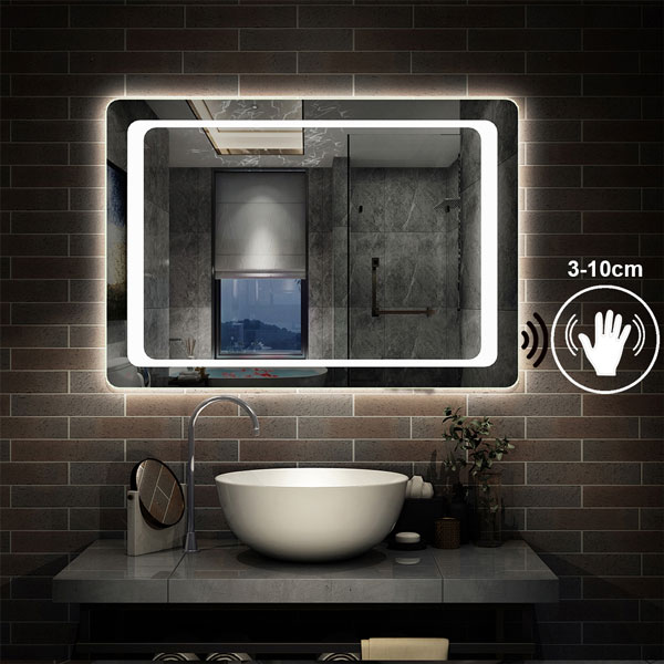 SENSOR-Schalter Lichtspiegel 70x50 cm Spiegel mit Beleuchtung BESCHLAGFREI LED Spiegel Wandspiegel