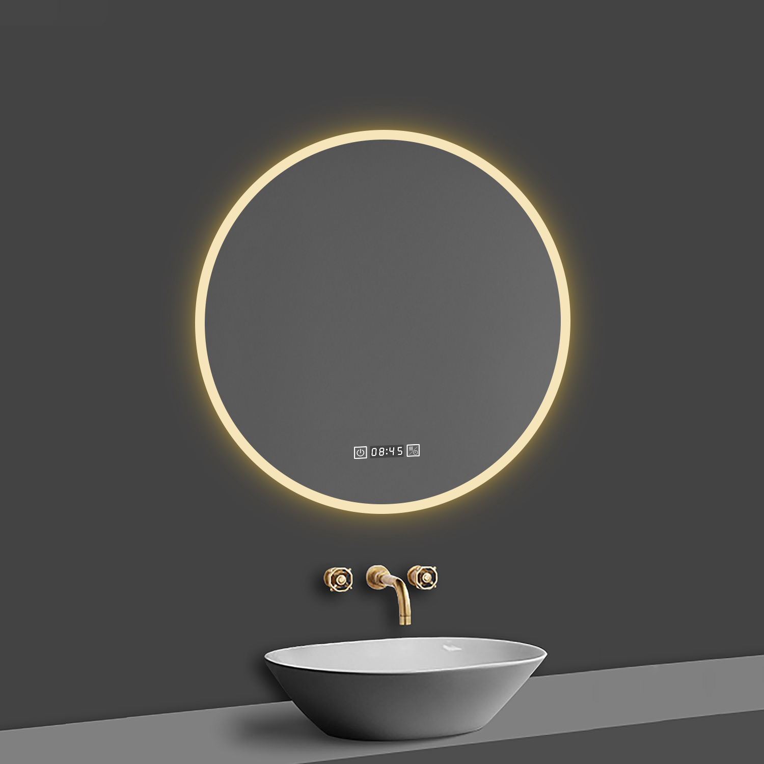 LED Spiegel Rund 60 cm Kalt/Warmweiß dimmbar Uhr TOUCH BESCHLAGFREI Wandspiegel - zum Schließen ins Bild klicken