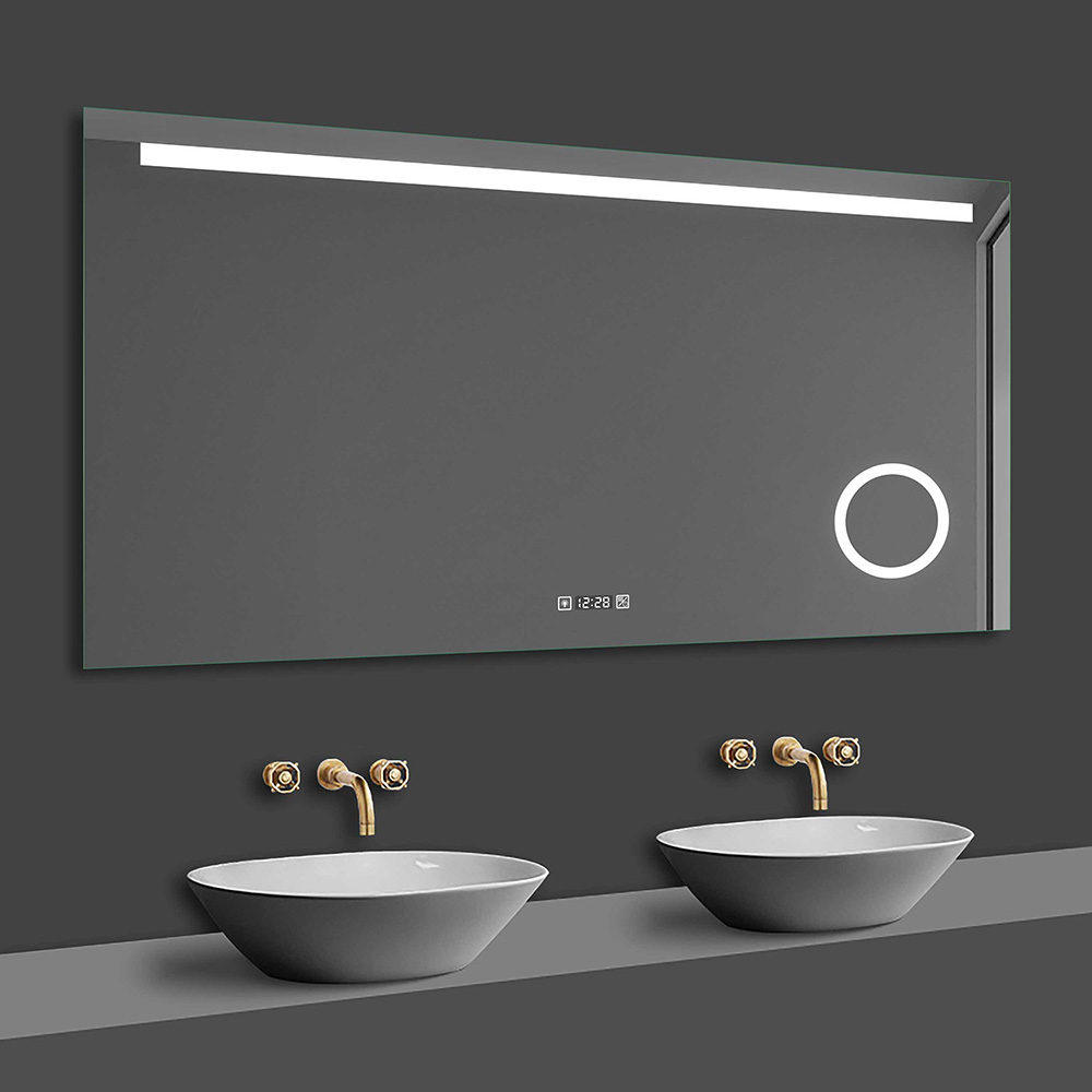 LED Spiegel 100x70 cm Uhr LED Schminkspiegel TOUCH BESCHLAGFREI Wandspiegel Kaltweiß - zum Schließen ins Bild klicken
