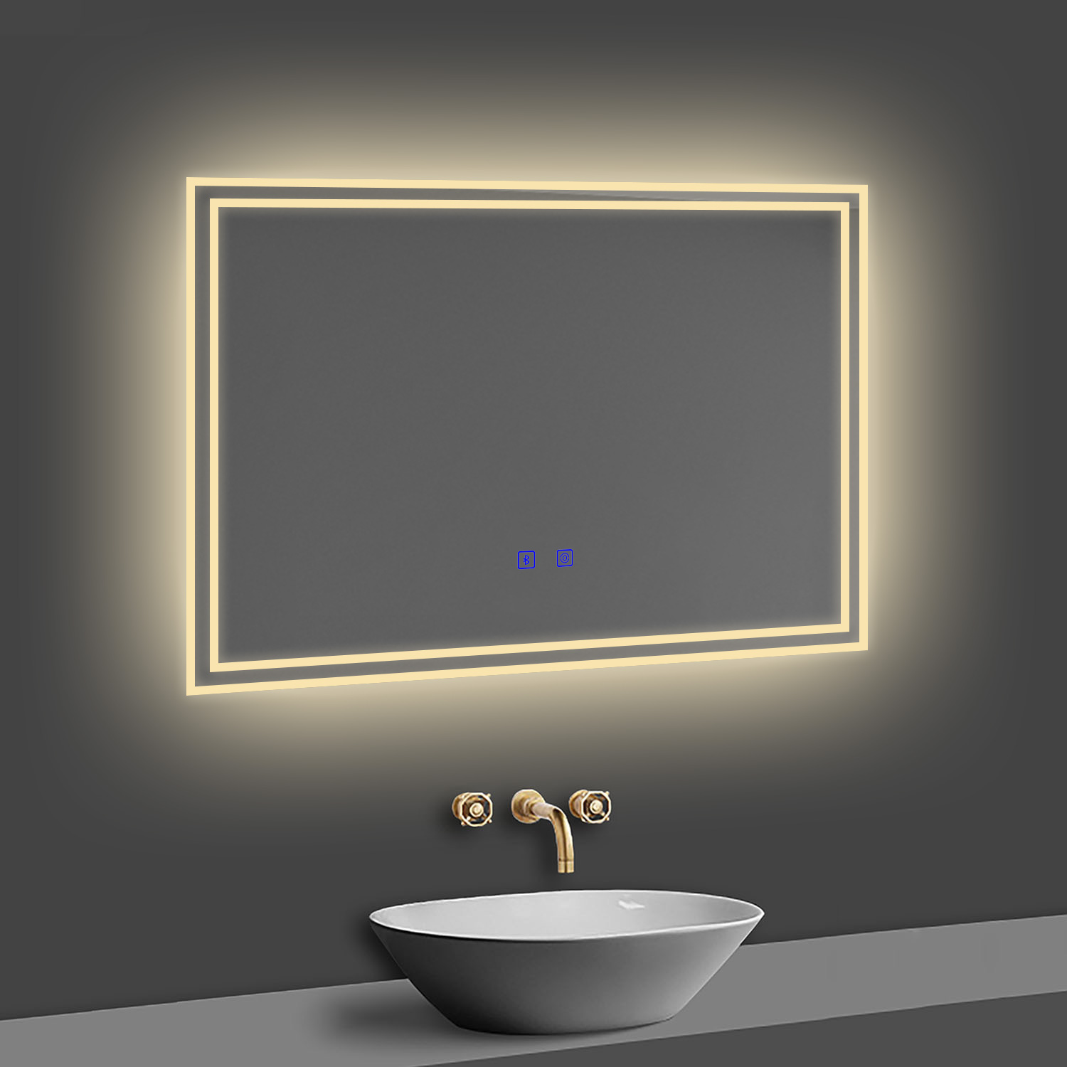 LED Badspiegel 80x60 cm Bluetooth TOUCH BESCHLAGFREI Wandspiegel Kalt/Neutral/Warmweiß ,Dimmbar