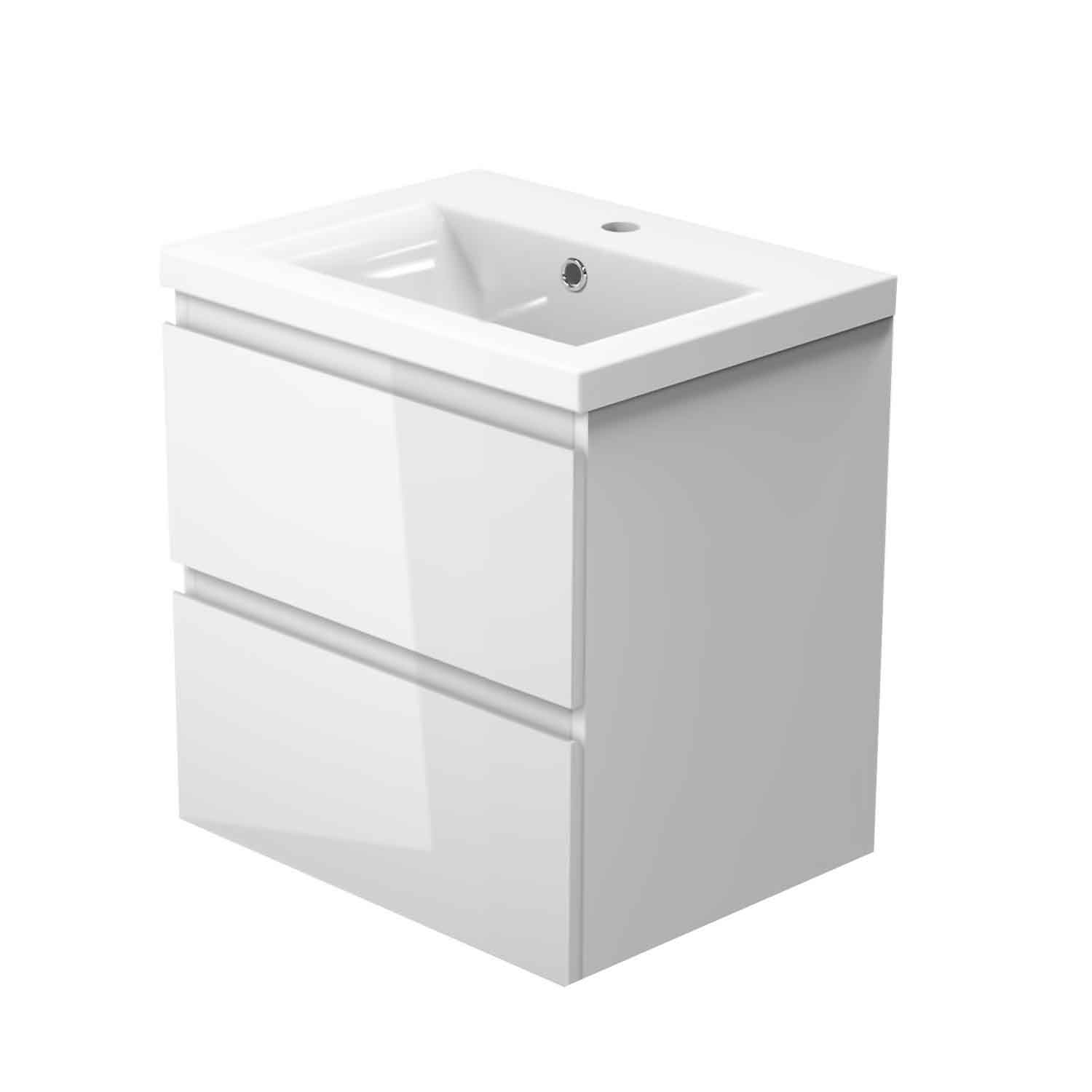 Badmöbel Set 50 cm Vormontiert Weiß Waschbecken mit Unterschrank inkl. 2-Schubladen Soft-Close Funktion